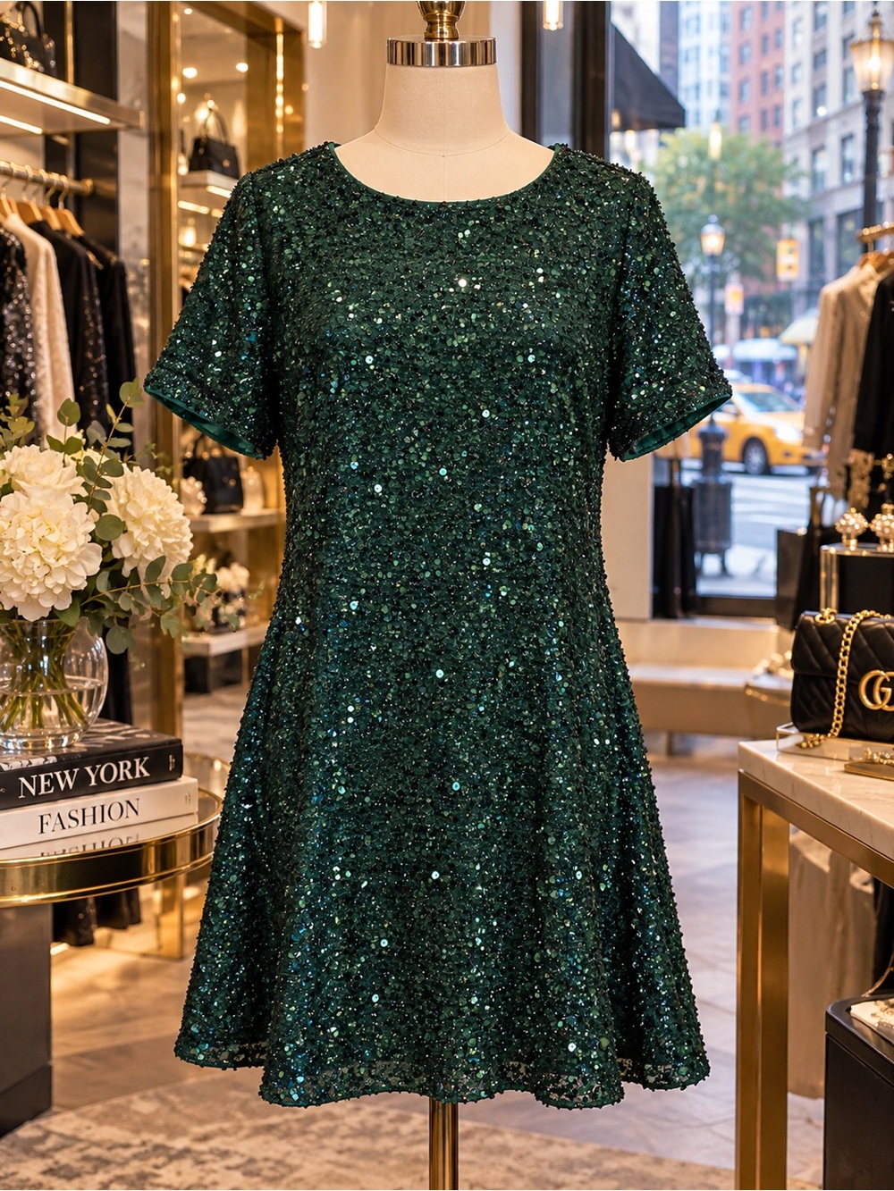 Cupshe Emerald Sequin Fit & Flare Dress NWT